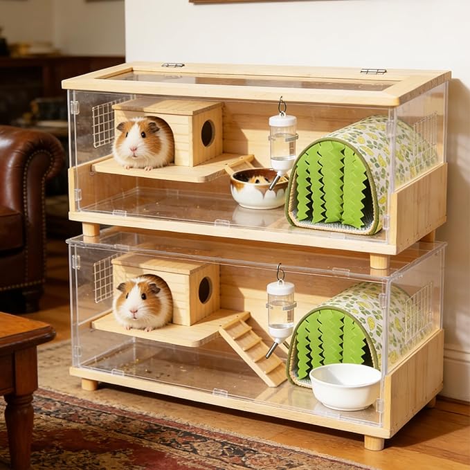 Guinea Pig Hideout Tunnel - Stable Washable Small Animal Tunnel Hide with Curtains,Guinea Pig Accessories for Hamster/Chinchilla/Dwarf Rabbit/Ferret (Green, Medium)