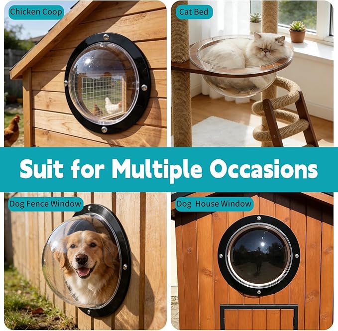 Nexboraque 2 Pack Dog Fence Window, Plastic Pet Dome Clear View Pet Peek Window for Dog, Cat, Horse, Pet Supply, 12.4 x 4.9 Inch