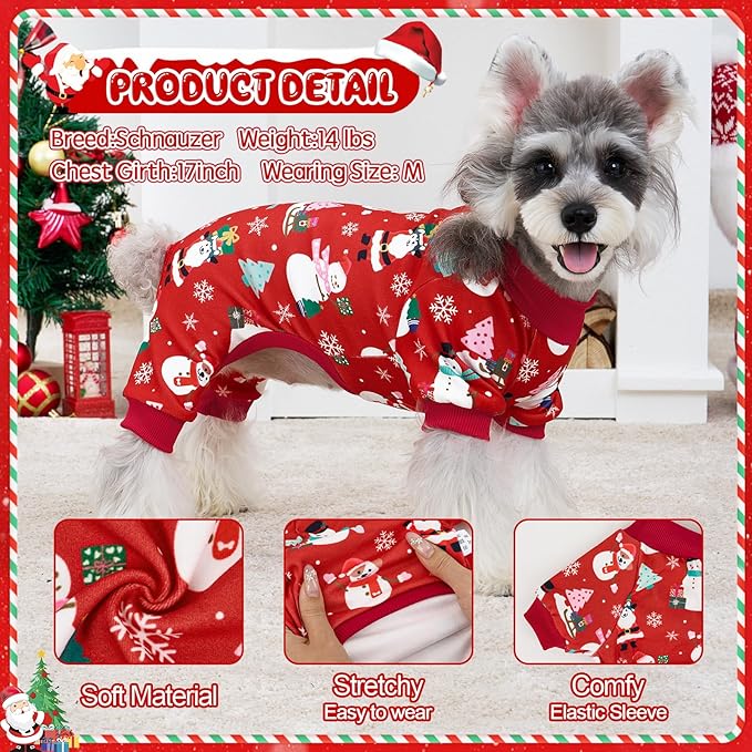 XPUDAC 4 Pack Christmas Dog Pajamas Soft Puppy Outfits for Small Medium Dogs Pet Clothes Pjs Doggie Bodysuit Cat Christmas Apparel, Red Green, M