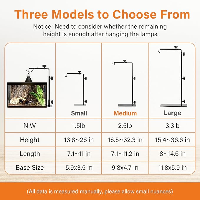 Simple Deluxe Reptile Lamp Stand, Adjustable 16"-32" Floor Light Holder Stand Metal Bracket for Reptile Glass Terrarium Heating Light, M: 32.3 x 11.2 inch, Black