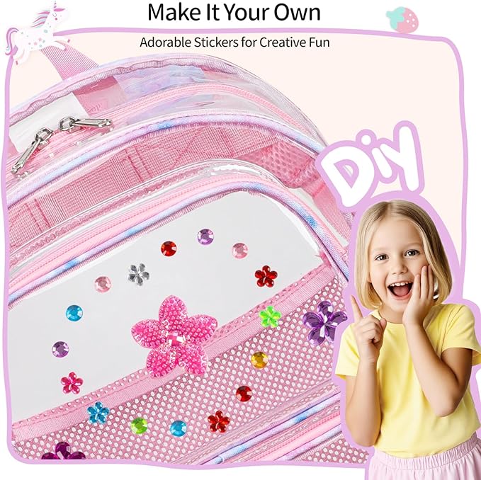 Clear Backpack for Girls, 15 Inch Heavy Duty Transparent Bookbag for Kindergarten to 2nd Grade, PVC See Through Daypack with Reflective Straps, Fits Standard Folders, Pink Tie-dye