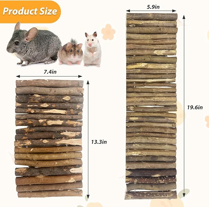 Hamiledyi Wooden Hamster Bridge Ladder 13.4" L x 7.5" W Large Climbing Toy Natural Hideout Tunnel Ramp Hamster Cage Accessories for Rabbits Guinea Pigs Ferret Tortoise Reptile (Pack of 2)