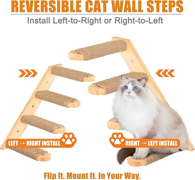 Cat Wall Shelves Stairs Cat Wall Furniture Mounted, 2PCS Shelves & 2PCS 4 Steps Climbing Shelf Scratching Perches for Sleeping, Playing, Climbing
