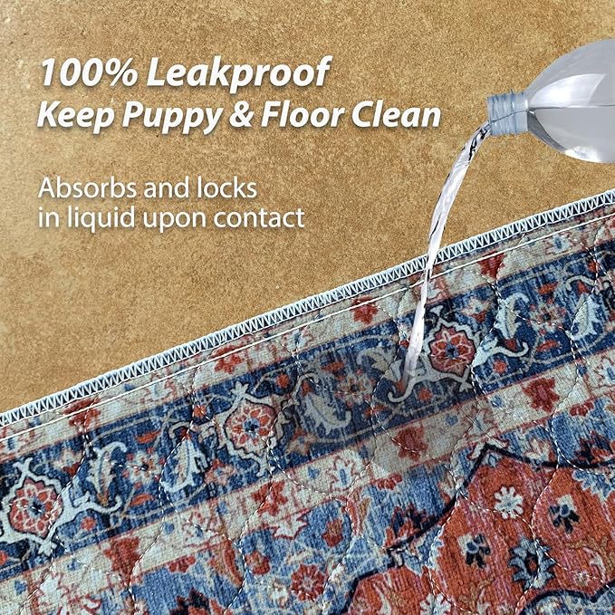 nunubaby Washable Pee Pads for Dogs, Stylish, Non-Slip and Leak-Proof Pee Pads. Reusable Potty Pads for Dogs for Crates and Floors.(Red/Floral,36" x72" )