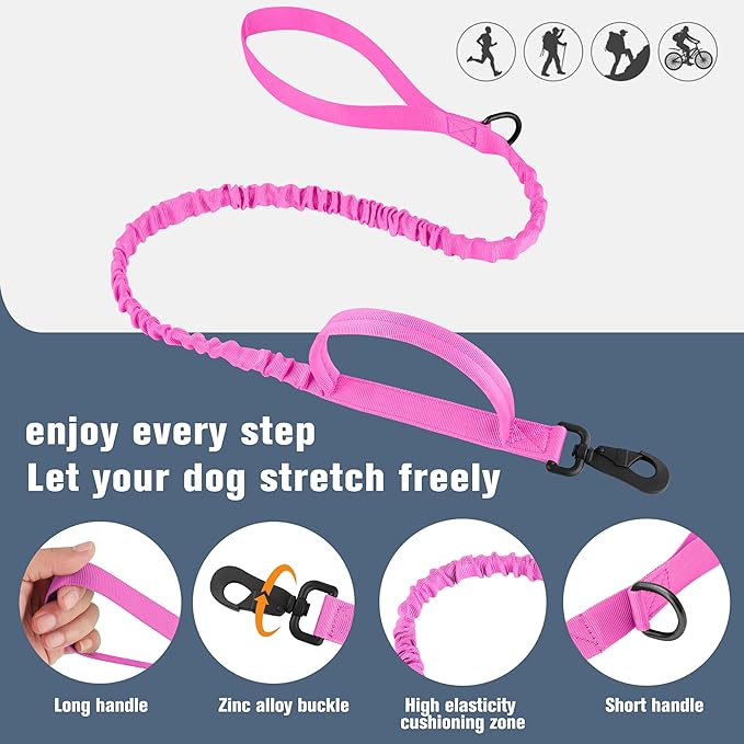 HYDEME Tactical Dog Collar Adjustable Nylon Collar with Control Handle and Heavy Metal Buckle for Medium and Large Dogs, with Patches&Airtags Case&Poop Bag Dispenser&Portable Bowl. (L, Pink-Set)