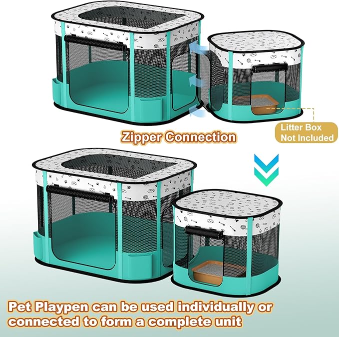 Portable Cat Playpen, 8-Rod Reinforced Kitten Dog Playpens, Foldable Play Pen for Indoor Cats Enclosed Pet Puppy Doggy Outdoor, Collapsible Tent Kennel Cage House(32"x24"x22")