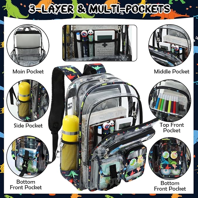 Clear Backpack Heavy Duty, Clear Bookbag with Pencil Case, Large See Through Backpack Plastic Transparent Backpacks for Primary College Work Travel