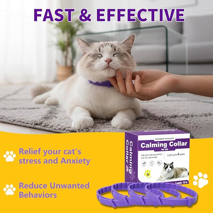 Calming Collar for Cats，Pheromone Cat Calming Collar Cat Anxiety Relief & Stress，Natural Ingredients Pheromones Rapid Effect Adjustable Waterproof
