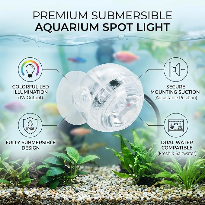 GLOGLOW Submersible LED Aquarium Light, Gradient, Suction Cup Night Light
