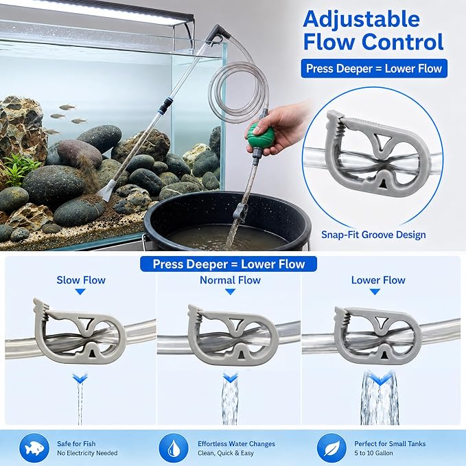 Aquarium Siphon Vacuum,Manual Water Changer Gravel Cleaner | with Duckbill Nozzle and Filter Head,Suitable for 5-10 Gallon Fish Tanks,Betta, Shrimp, Nano and Turtle Tanks