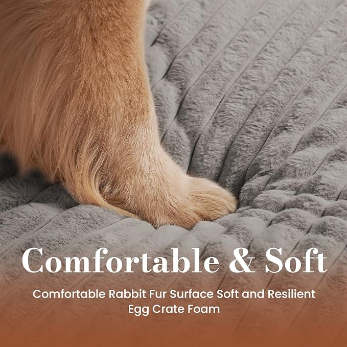 Large Orthopedic Dog Crate Bed with Waterproof Lining, Soft Short Plush Surface & Egg Crate Foam for Calming Puppy, Machine Washable Pet Bed with Removable Cover & Anti Slip Bottom