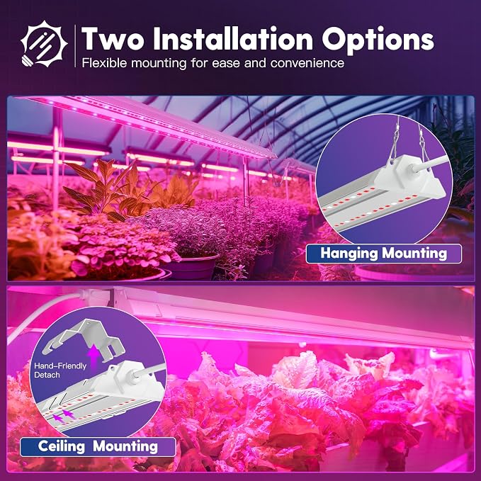 FREELICHT 4Pack 4FT Grow Light for Indoor Plants, 60W=350W, Red Blue | Linkable LED Grow Light, Sunlike Plant Lights for Hydroponic Seed Starting Veg & Indoor Gardeners, Plug in with On/Off Switch