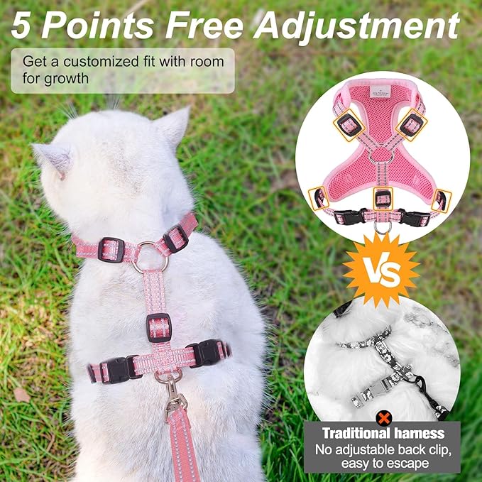 BEAUTYZOO Cat Harness, Escape Proof Cat Leash and Harness Set for Walking, Soft Breathable Vest Harness with Neck Adjustable, Reflective Easy-Control Kitten Harness for Cats,Alpaca-Pink S
