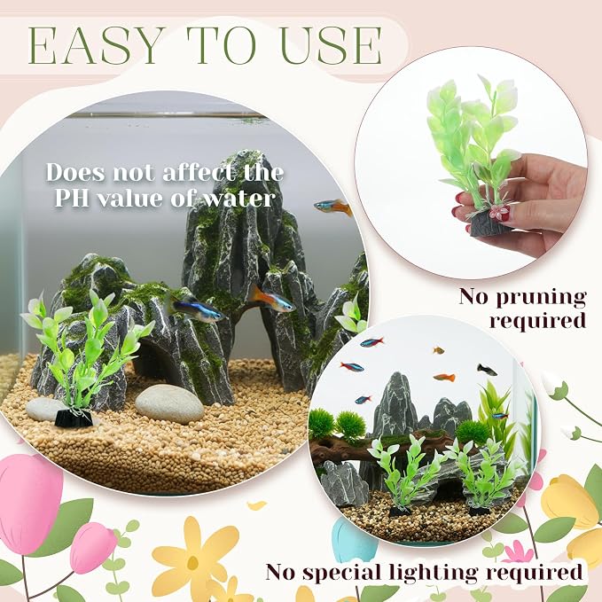 2 Pcs 4 Inch Small Aquarium Plants for Betta Fish Tank, Aquarium Plants Decorations Fish Tanks Plants Leaf Hammock Water Grass Decoration(Green)