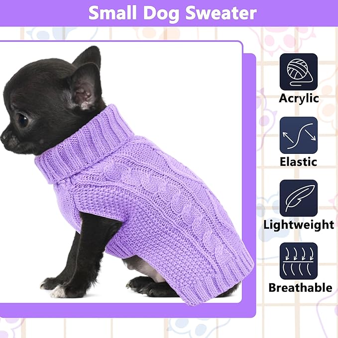 Dog Sweaters for Small Dogs Winter Dog Clothes Turtleneck Puppy Sweater Warm Pet Clothes Knitted Solid Cat Sweater Dogie Outfit XS~L(Purple,M)