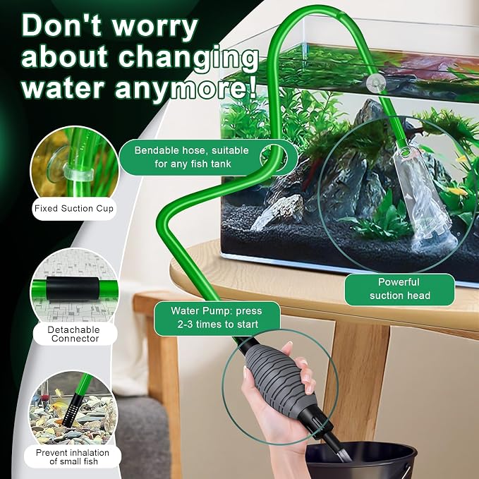 boxtech Fish Tank Water Change,Aquarium Gravel Vacuum Siphon | Powerful Siphoning Action,2-in-1 Functionality,Hands-Free Squeeze Start for Aquarium Water Filter