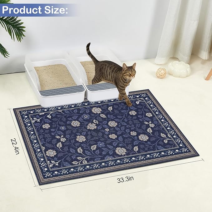 Glittme Cat Litter Mat with Non-Slip Bottom Litter Box Mat 33"X22" Litter Trapping Mat Easy to Clean Washable Cat Food Mat for Kitty,L