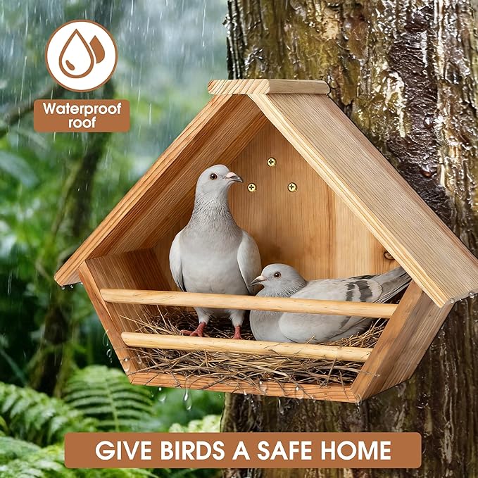 2 Pack Cedar Mourning Dove Nesting Box, Oltara Wooden Dove Pigeon Bird House for Outdoors