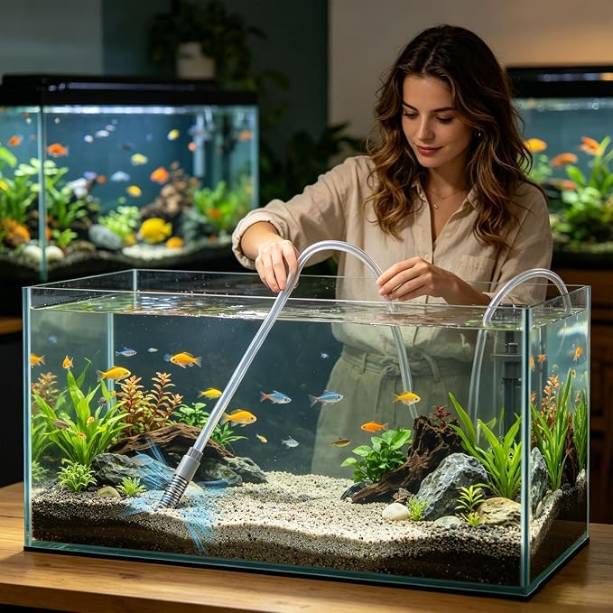 Aquarium Vacuum Gravel Cleaner Manual Siphon Hand Remover | Fish Tank Cleaning Kit for Water Turtle Decorations Sand Algae Substrate Rock Plants Cave Fishing Saltwater
