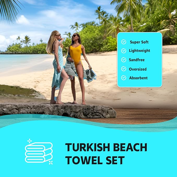 HAVLULAND Turkish Beach Towels, Oversized 40"x72" Turkish Bath Towel, Highly Absorbent Quick Dry Sand Free Beach Towels for Beach Pool Spa Gym Yoga Travel Camping Picnic Blanket - Pistachio