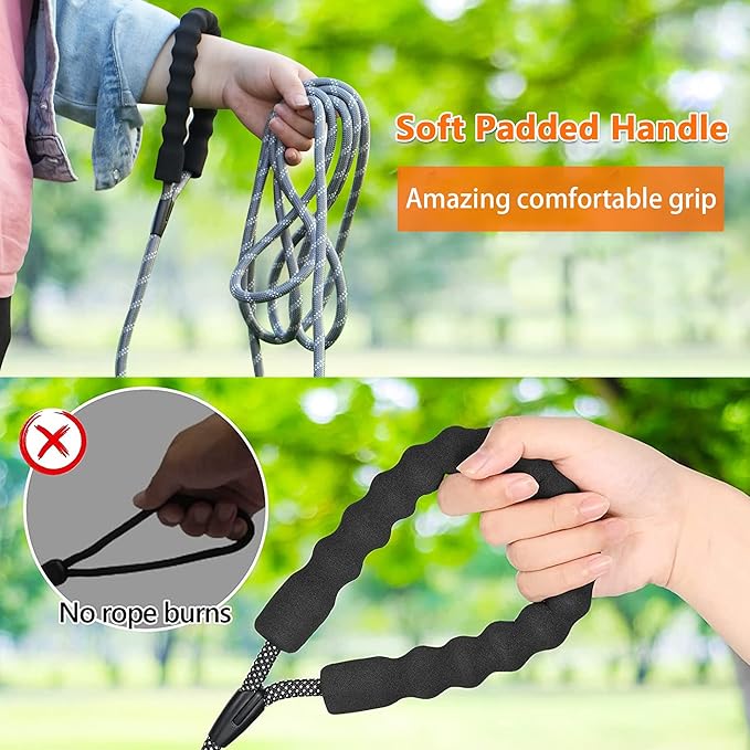 NTR Long Dog Leash, 20FT Check Cord with Swivel Lockable Hook and Comfortable Padded Handle for Reflective Dog Leash for Small Medium and Large Dogs Walking Training Hiking Camping Playing,Brown
