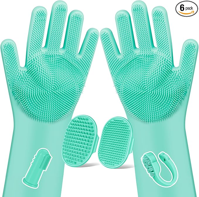 Augwind 6PCS Pet Grooming Kit for Dogs, Cats and Horses | Dog Washing Gloves | Cleanroom Gloves | Dog Bath Brush | Dog Bath Gloves | Dog Shampoo Brush | Dog Bath Supplies (Green)