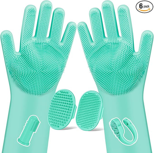 Augwind 6PCS Pet Grooming Kit for Dogs, Cats and Horses | Dog Washing Gloves | Cleanroom Gloves | Dog Bath Brush | Dog Bath Gloves | Dog Shampoo Brush | Dog Bath Supplies (Green)