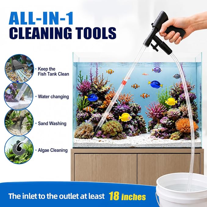 FISORAS Aquarium Gravel Cleaner with Waste Remover Dropper & Cleaning Brush | Suitable for Betta Fish Tank Water Changer, Wash Sand