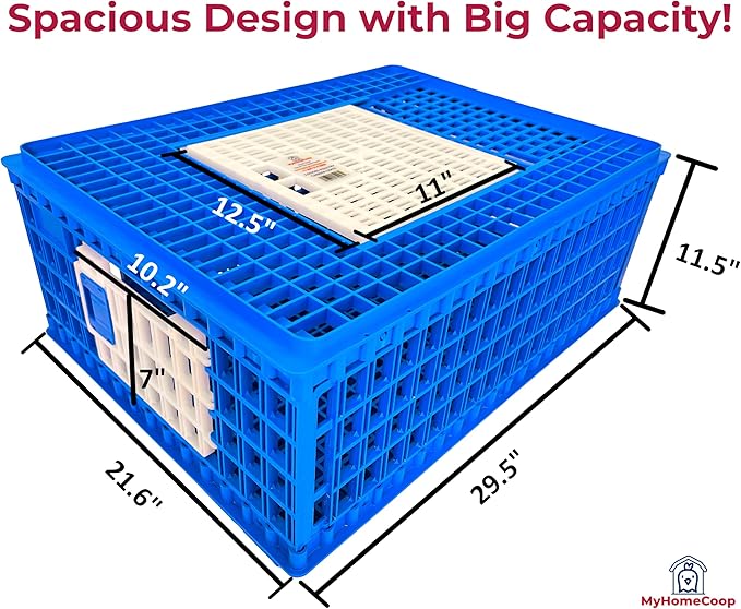Poultry Carrier Crate 3 Doors with a Mess-Free Protective Pad, Durable Poultry Transport Cage for Chickens, Quail, Birds, Rabbits, Ducks