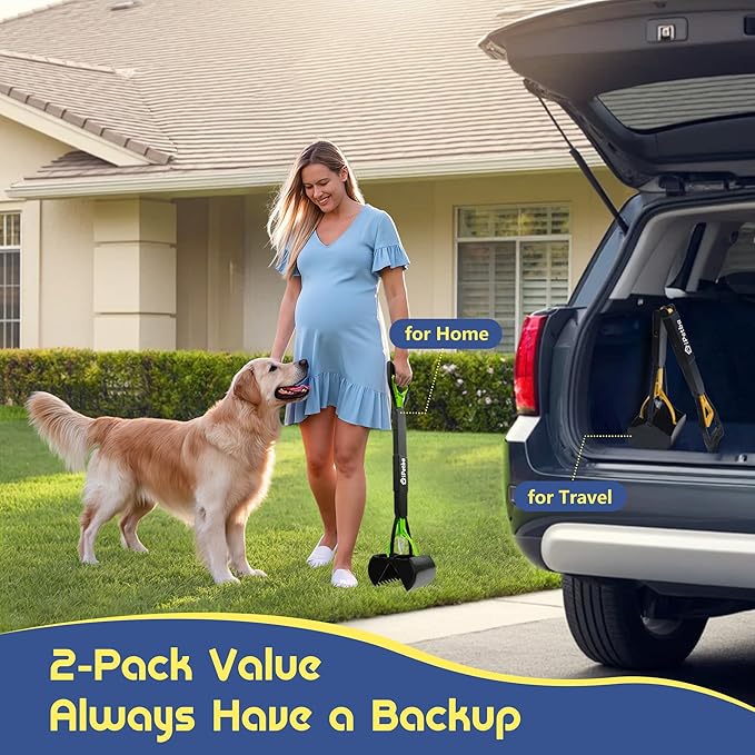 32 inch Pooper Scooper for Large Dogs 2-Pack – Long Handle Dog Poop Scooper for Yard, No Bending Save Back, Ease of Pickup, Grass Friendly, Sturdiness