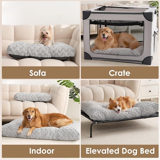EHEYCIGA Washable XL Dog Bed for Crate 41x27 Inch, Kennel Pad for Extra Large Dogs Up to 65 lbs, Plush and Comfy Pet Sleeping Mat, Grey