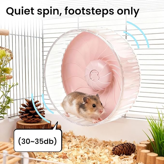 Silent Hamster Wheel, 8in Hamster Wheel No Stand, Double-Bearing Quiet Spinner for Syrian Hamsters, Hedgehogs, Mice & Small Pets, Pink