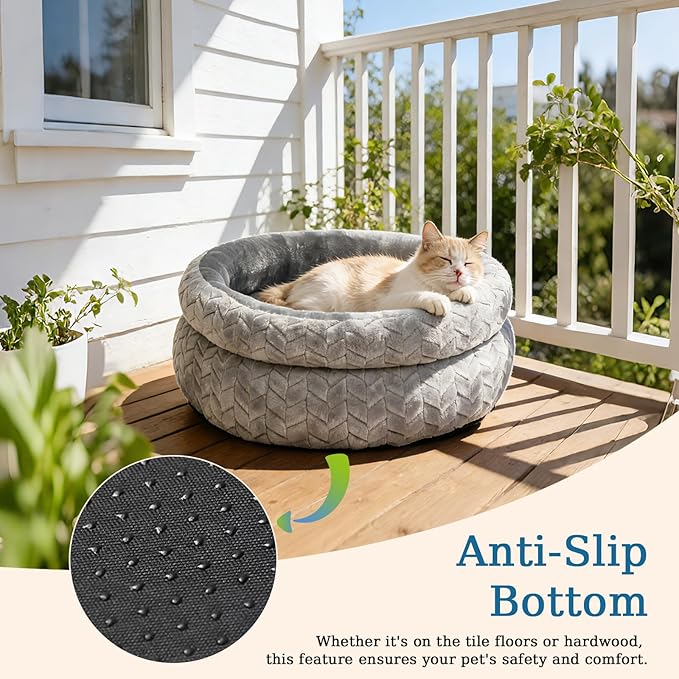 Dual-Layer Donut Cat Bed - Fluffy Round Bed for Small Pets - Ultra-Soft Cat Donut Bed for Cozy Sleep (Grey, 12 * 12 * 3.9 inch / 30 * 30 * 10 cm)