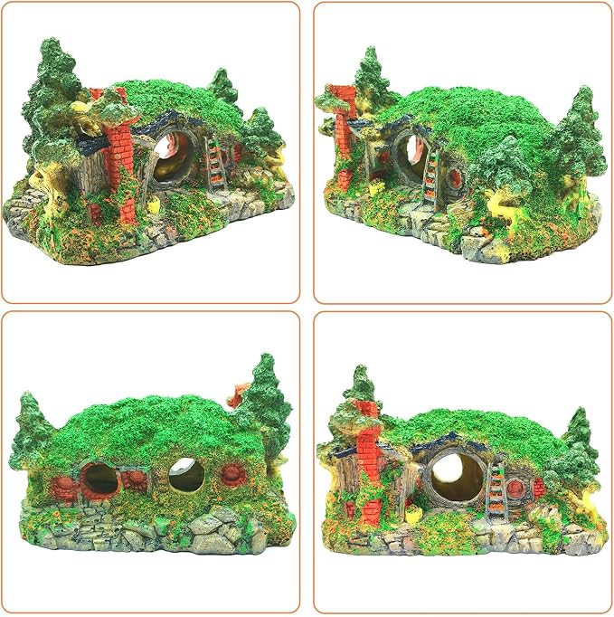 Tfwadmx Aquarium Decorations Fish Tank Decor Hobbit Betta Cave,Resin Small Fish Hideout Hole Accessories Ornaments for Shrimp, Guppy,Goldfish
