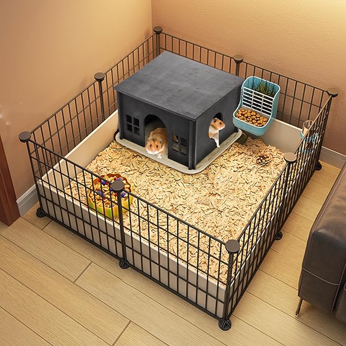Wooden Hamster Hideout, Guinea Pig House with Soft Mat Windows, Detachable Small Pets Woodland House Decor for Chinchilla Mice Gerbils Mouse Dwarf