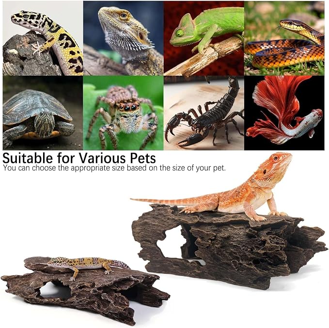 Tfwadmx Leopard Gecko Hide, 10" Reptile Hideout, Resin Simulated Hollow Log for Aquarium, Betta Fish Hideout, Reptile Tank Accessories for Corn Snakes, Lizards, Axolotls