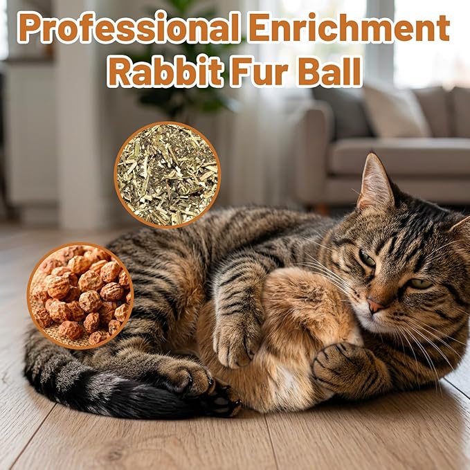 Rabbit Fur Ball Cat Toy, Indoor Exercise Enrichment, Premium Catnip Infused Rabbit Fur Balls for Cats, Washable Cat Toy, Multi-Cat Household Activity, Boredom Relief and Bonding Aid