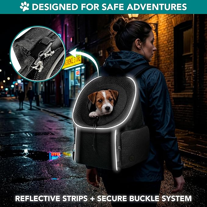 PetAmi Dog Front Carrier Backpack, Ventilated Adjustable Dog Pet Cat Chest Carrier Backpack, Dog Carrier for Hiking Camping Travel, Small Dog Puppy Medium Cat Carrying Bag, Max 14 lbs, Black