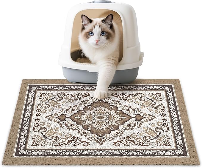 Unicorn Catcher Cat Litter Mat 24" x 15" Non-Slip Litter Box Mat Washable Litter Catcher Mat for Litter Box Indoor Food Mat Supplies Essentials, Brown