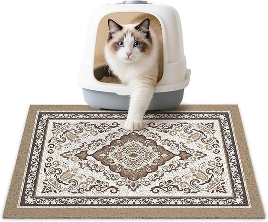 Unicorn Catcher Cat Litter Mat 24" x 15" Non-Slip Litter Box Mat Washable Litter Catcher Mat for Litter Box Indoor Food Mat Supplies Essentials, Brown