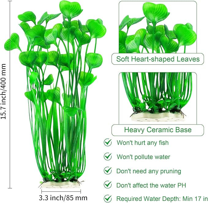 MyLifeUNIT Plastic Fish Tank Plants, 2 Pack Artificial Tall Aquarium Plants for Fish Tank Decor, 15.75 Inches (Green)