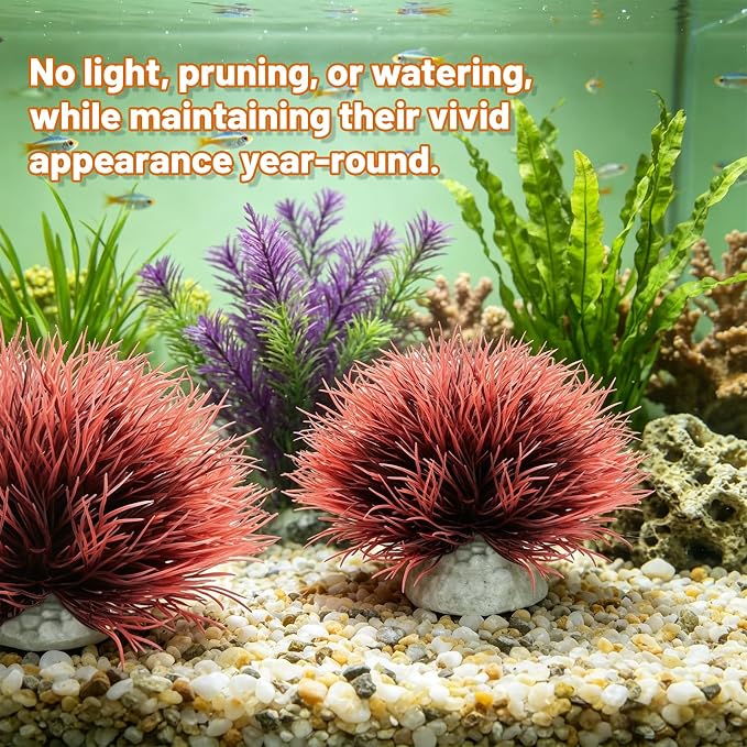 Biaungdo 2 Pcs Artificial Fish Tank Plants, Black Red Aquarium Plants Decor | Silk Aquarium Plants, Small Plastic Fish Tank Accessories, Natural Style Mini Grass Set Artificial Aquarium
