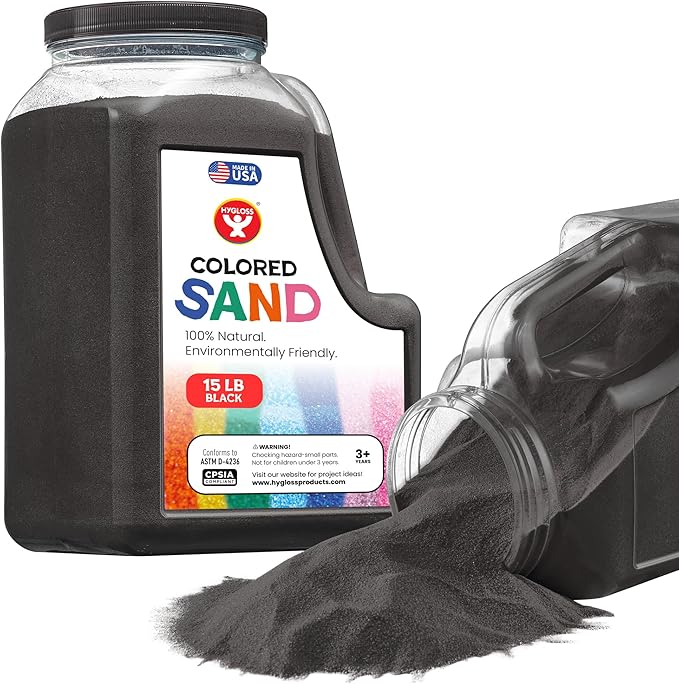 Hygloss Colored Sand for Crafts - 15 lb Bottle, Black - Vibrant Colorful Fine Sensory Play Sand Art Kits for Kids - Classroom Activities for Children 3 4 5 6 7 8 9 10 11 12 - Safe for Ages 3+