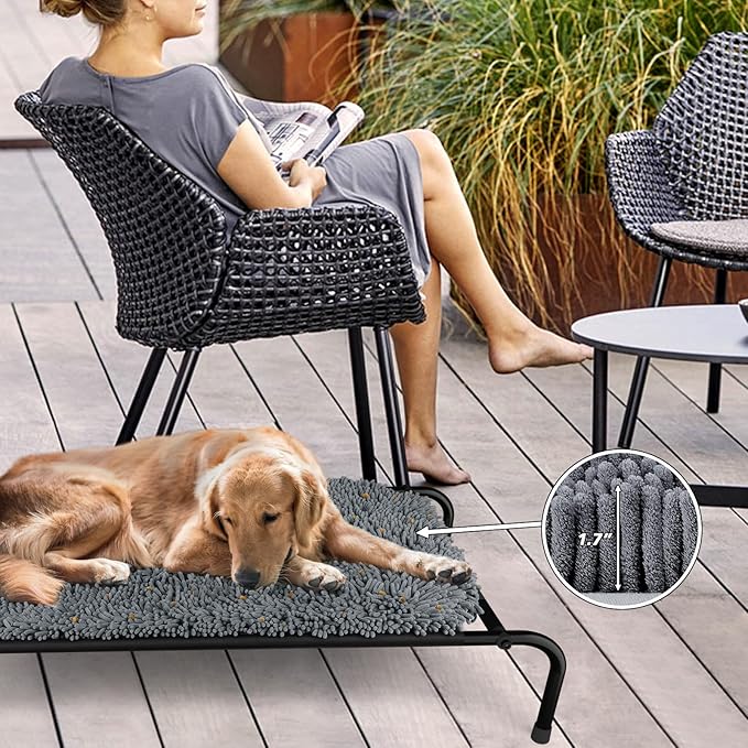 Rundik Elevated Dog Bed with Snuffle Mat Feature 2 in 1, Raised Dog Bed for Indoor and Outdoor Use Portable Warm Pet Cot with Puzzle Feeding Game for Slow Eating, Suitable for Small Medium Large Dogs