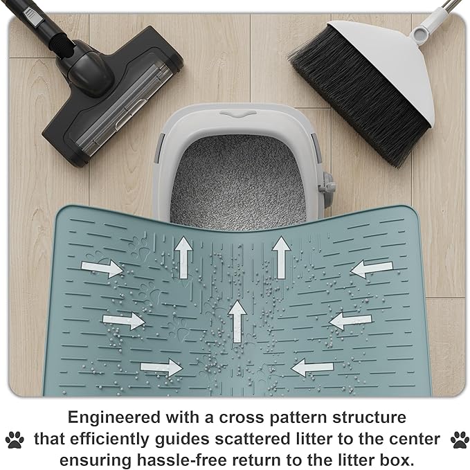 Cat Litter Mat Large Trapping Mat Premium Silicone Rubber 23.5x16 Light Blue, Waterproof and BPA Free Kitty Litter Box Mat, Easy to Clean and Keeps the Floor Tidy