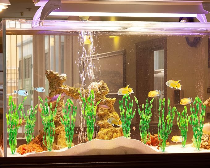 MyLifeUNIT Artificial Seaweed Water Plants for Aquarium, Plastic Fish Tank Plant Decorations 10 PCS (12 Inches Tall, Green)