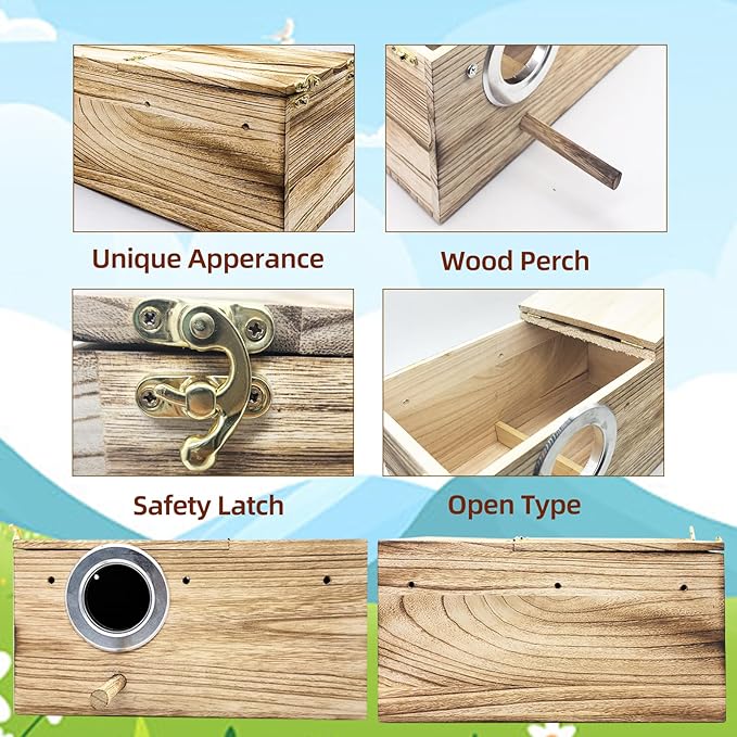 Tfwadmx Large Parakeet Nesting Box, Bird Nest Breeding Box, Wood Parrot Nest Box with Perch Bird Cage House for Cockatiel Lovebirds Budagie Canary Finch (XL)
