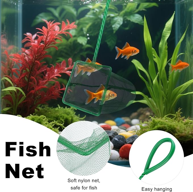 7pcs Aquarium Cleaning Kit Fish Tank Cleaning Tools Set | Professional Fishtank Cleaner Including Algae Scraper Brush Tweezer Gravel Vacuum Fish Net Duster for Dirt Water Change
