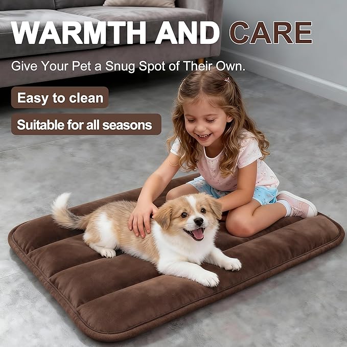 Dog Bed Mat, Reversible Dog Crate Pad with Washable Kennel Mat and Soft Foam, Flat Pet Bed for Dogs & Cats, for Crates Carriers & Travel (Dark Brown, 23" L*14" W*1.5" Th)