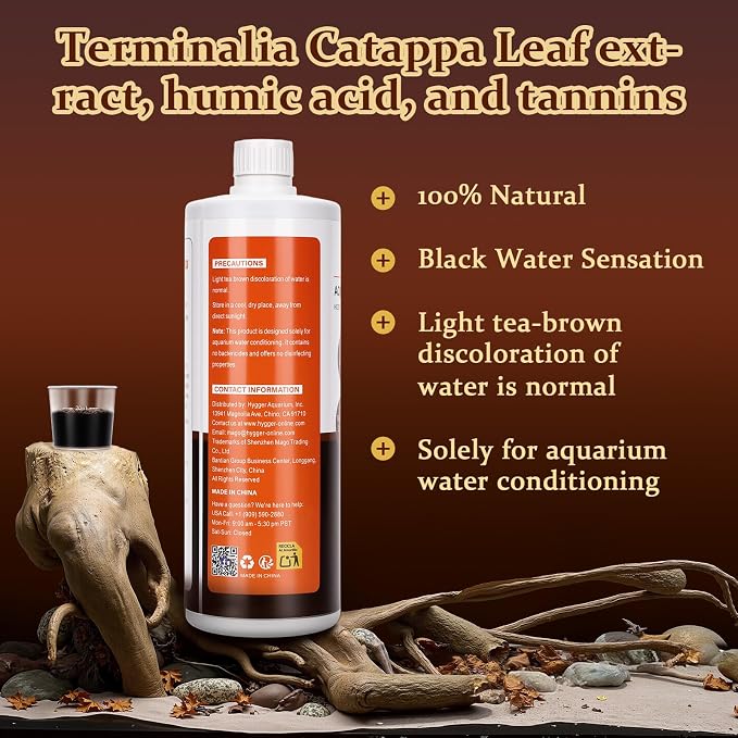 hygger Blackwater Aquarium Conditioner, Humic & Tannins for Tropical Tanks | Natural Blackwater Formula, Olive Leaf Extract, Humic Acids and Tannins, Supporting Soft Water for Freshwater, Ph Down
